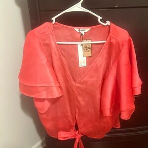 Women's Coral Tie-Front Blouse